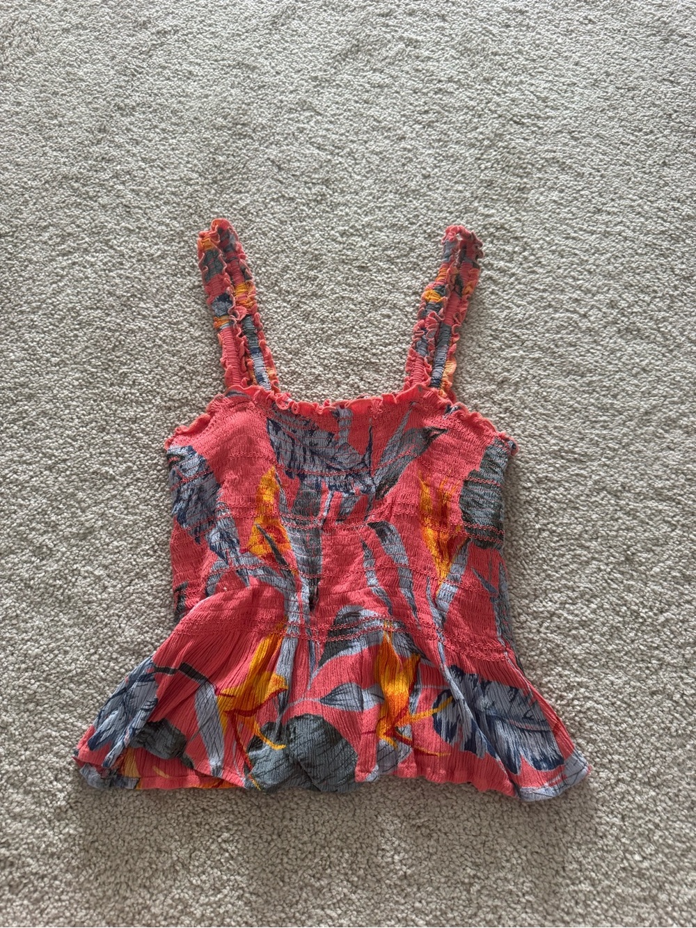 Women’s Coral Tropical Print Smocked Tank Top